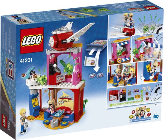 Achterkant van LEGO DC Super Hero Girls 41231 doos, met productdetails en speelscènes.
