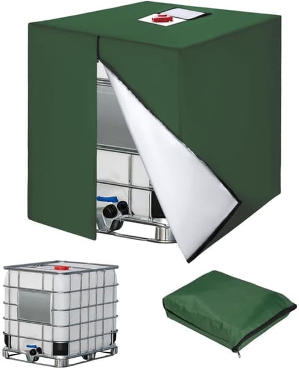 Watertankhoes, Tankbescherming, Tankbescherming met beschermende hoes, Tankbescherming met UV-bescherming, IBC-ritsbescherming, 120 x 100 x 116 cm (groen)