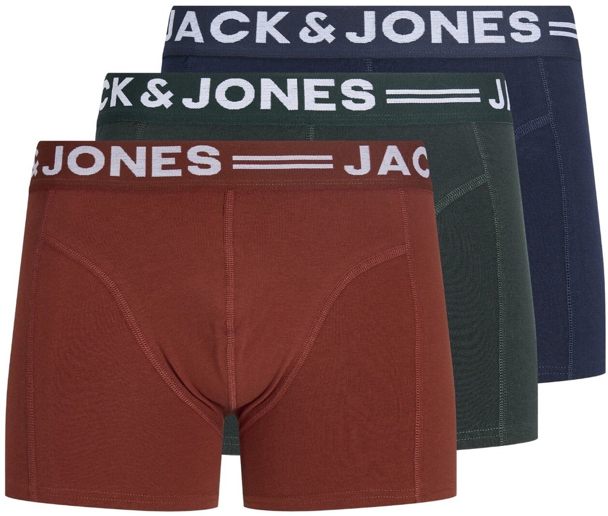 Jack & Jones Heren Plus Size Boxershorts Trunks JACSENSE 3-Pack Effen Rood/Groen/Blauw - 6XL