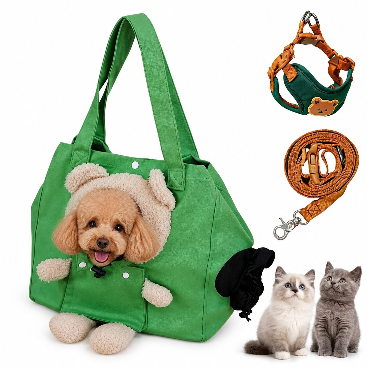 Casalora – Hondentas – Transporttas voor kleine honden en katten – Teddybeer ontwerp – Met riem & lijn – Boodschappentas – Handtas – Geschikt voor kleine honden en katten