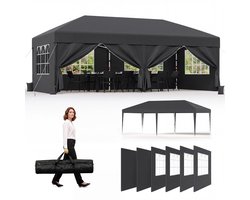 Partytent-Opvouwbaar Tuinpaviljoen 3x6 m met Zijwanden–30 seconden pop-up opzet-Waterdicht & UV-bestendig–opbergtas–Grijs