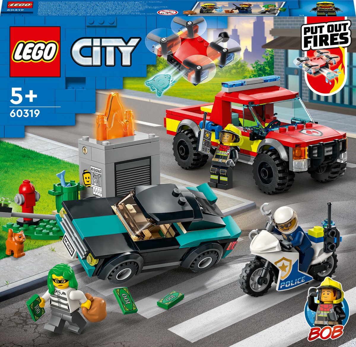Bol.com LEGO® City Brandweer & Politie achtervolging 60319 bouwset voor kinderen vanaf 5 jaar; een brandweerpick-up met een dron... aanbieding