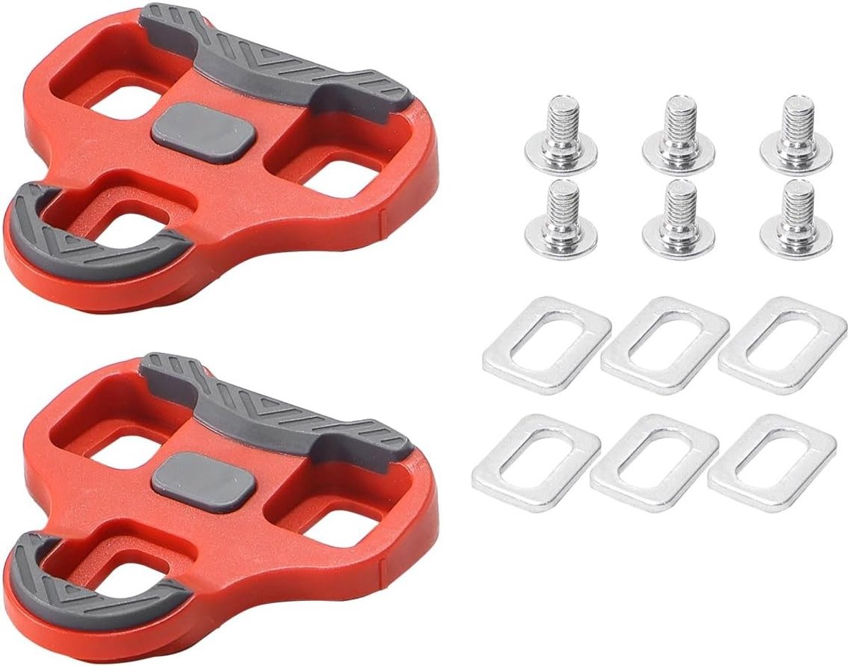 Fietsschoenplaatjes met grip voor 3-gaats fietspedalen, antislip pedaal 9° in rood voor optimale prestaties