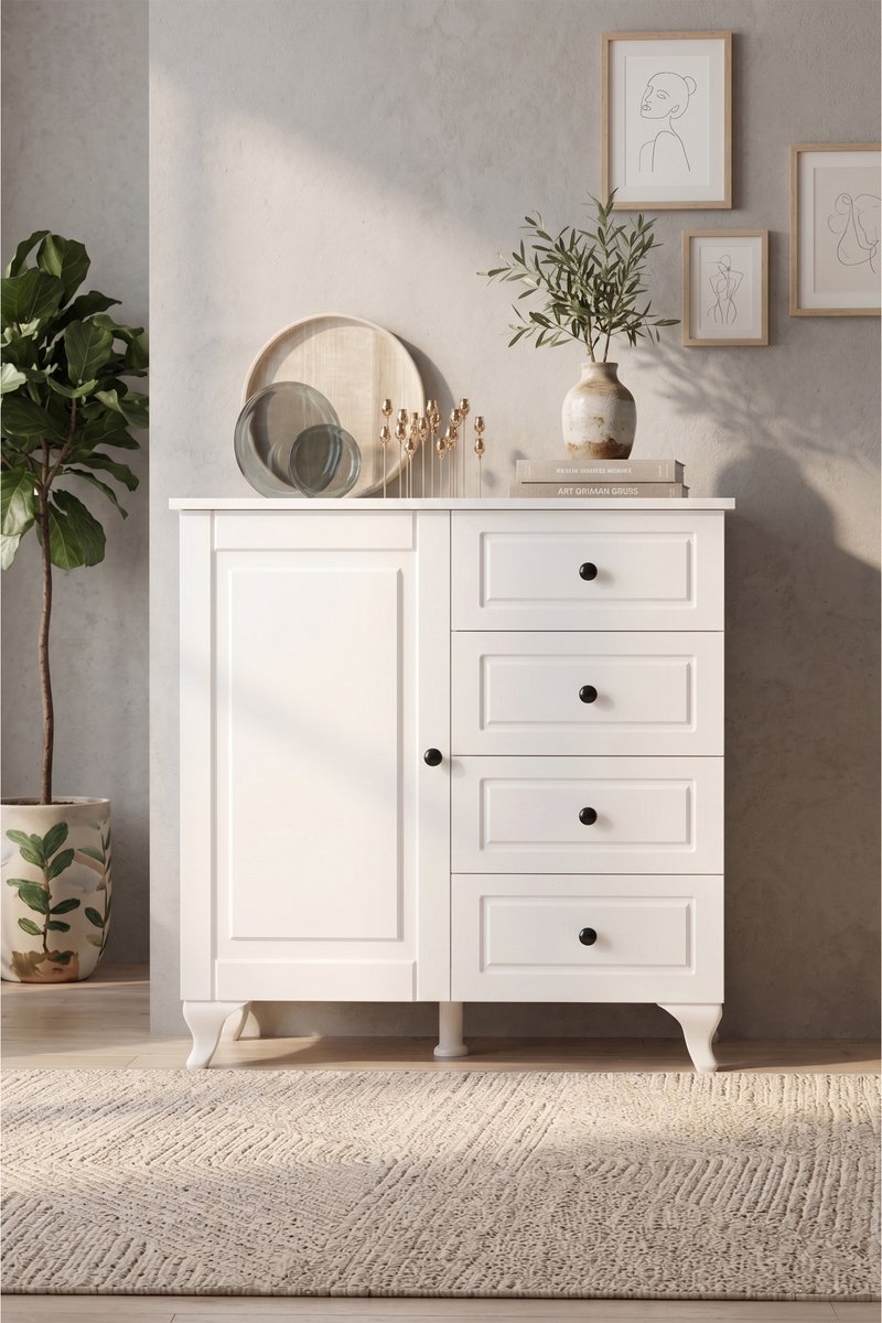 BEYZA MULTIFUNCTIONELE MINI LADENKAST – Multifunctionele Kast – Mini Ladekast – Opbergkast – Ladeblok – Kleine Kast – Opbergmeubel – Bureaukast – Slaapkamerkast – Kast voor Kleine Ruimtes – Compacte Opbergkast – Ruime Lades – Moderne Kast