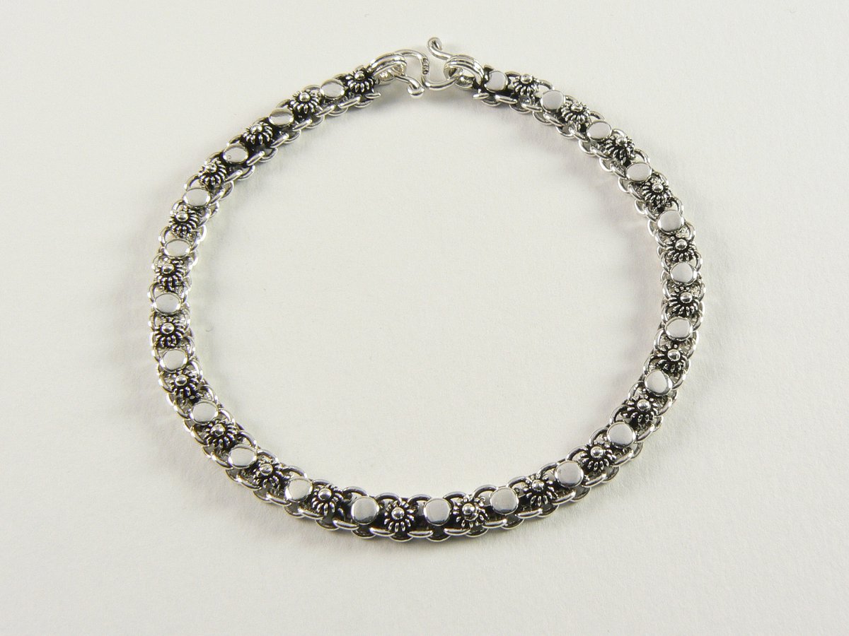 Fijne bewerkte zilveren schakelarmband - 18 cm.