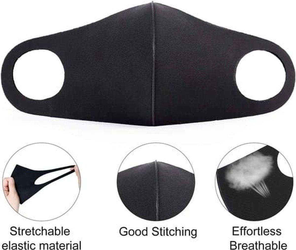 Wasbaar sponsmasker, 3D-stijl, zwart, verpakking van 6 stuks Geschikt voor bescherming.
