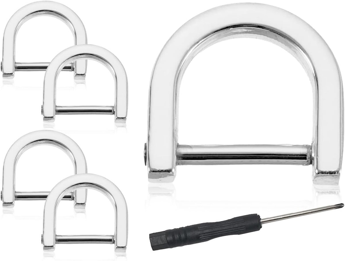 Set van 4 U-vormige D-ringen van zinklegering, schroefgesp voor DIY, bagage, rugzak en sleutelhanger accessoires (15mm, zilverwit)