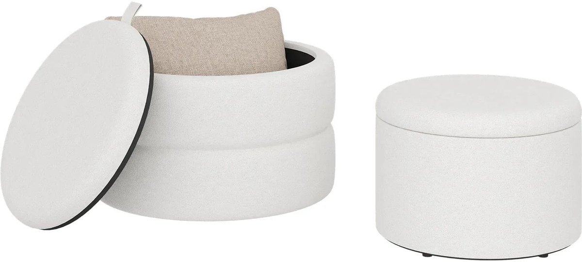 Klarven® Opbergkruk Wit - Stapelbare Opbergkruk - Fluwelen Zitting, 150 kg Draagvermogen - Set van 2, Klein Ø 32 x H 20,5 cm, Groot Ø 41 x H 24,5 cm