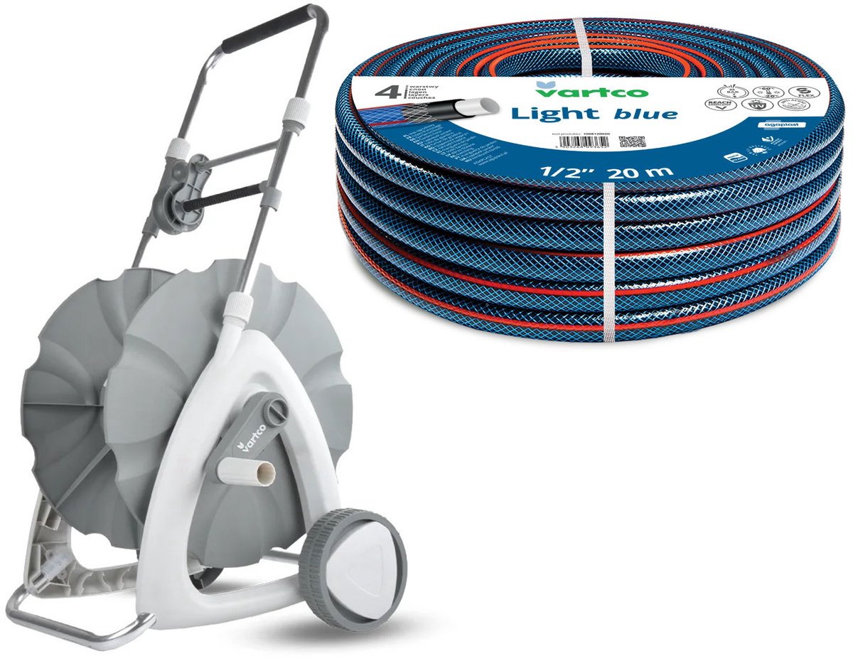 Tuinslangwagen 1/2" 45 m + Vartco Light Blue tuinslang 1/2" 20 m Agaplast
