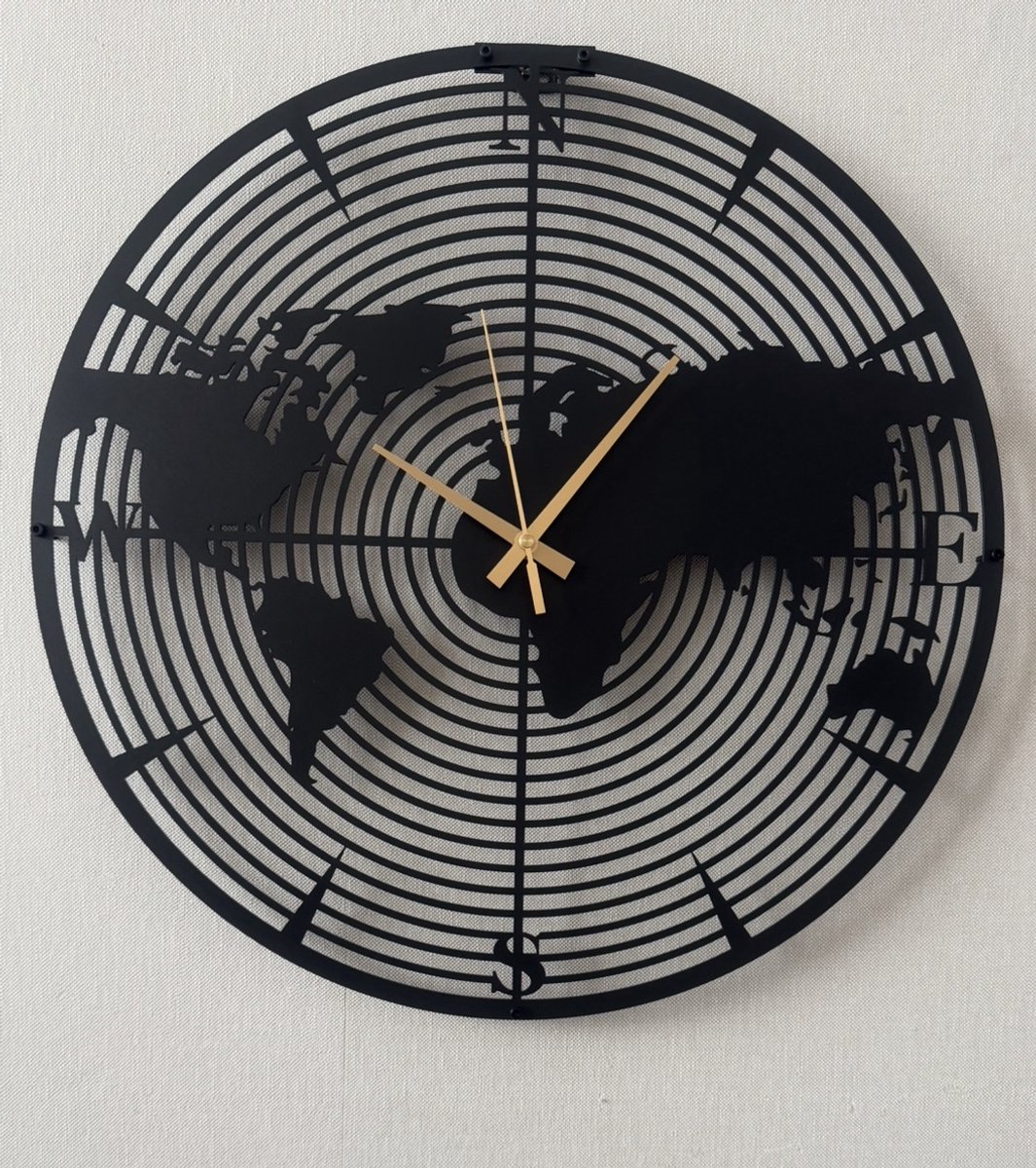 Wandklok Metaal-Wandklok Wereldkaart-Wandklok Modern-Stil Uurwerk-Staal