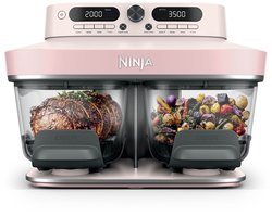 Ninja CRISPi DualZone Glazen Airfryer met 2 manden, 8 kookfuncties, Kook twee gerechten tegelijkertijd, PFAS-vrije glazen schalen, Inclusief deksels - Rosékwarts - DD102EUPK1