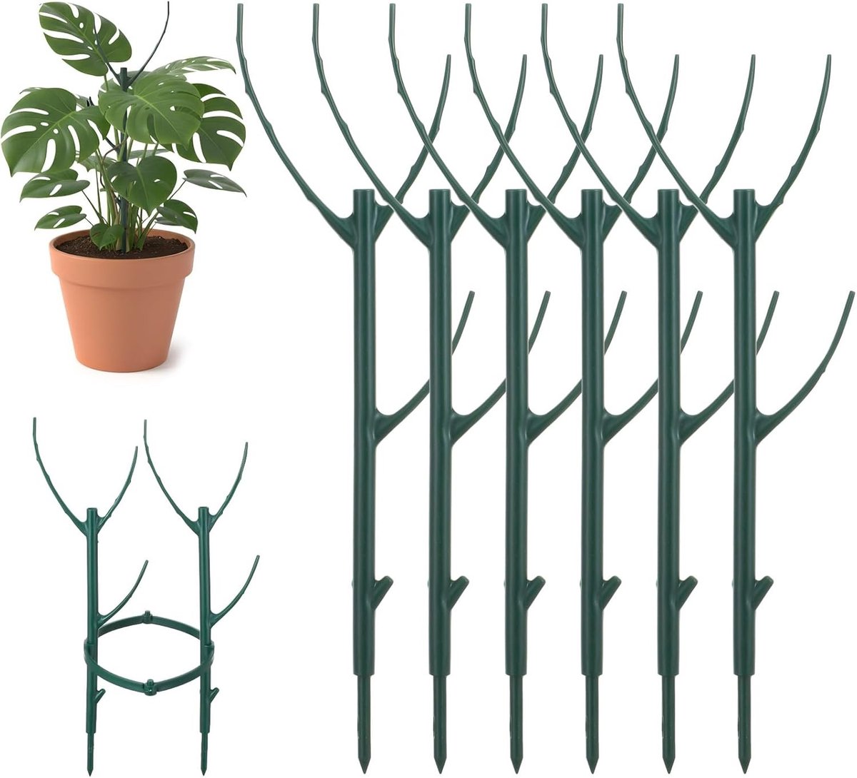 Set van 6 Stapelbare Plantsteunen voor Klimplanten, Verstelbare Plantstokken voor Binnen en Buiten, Ideaal voor Monstera en Andere Potplanten