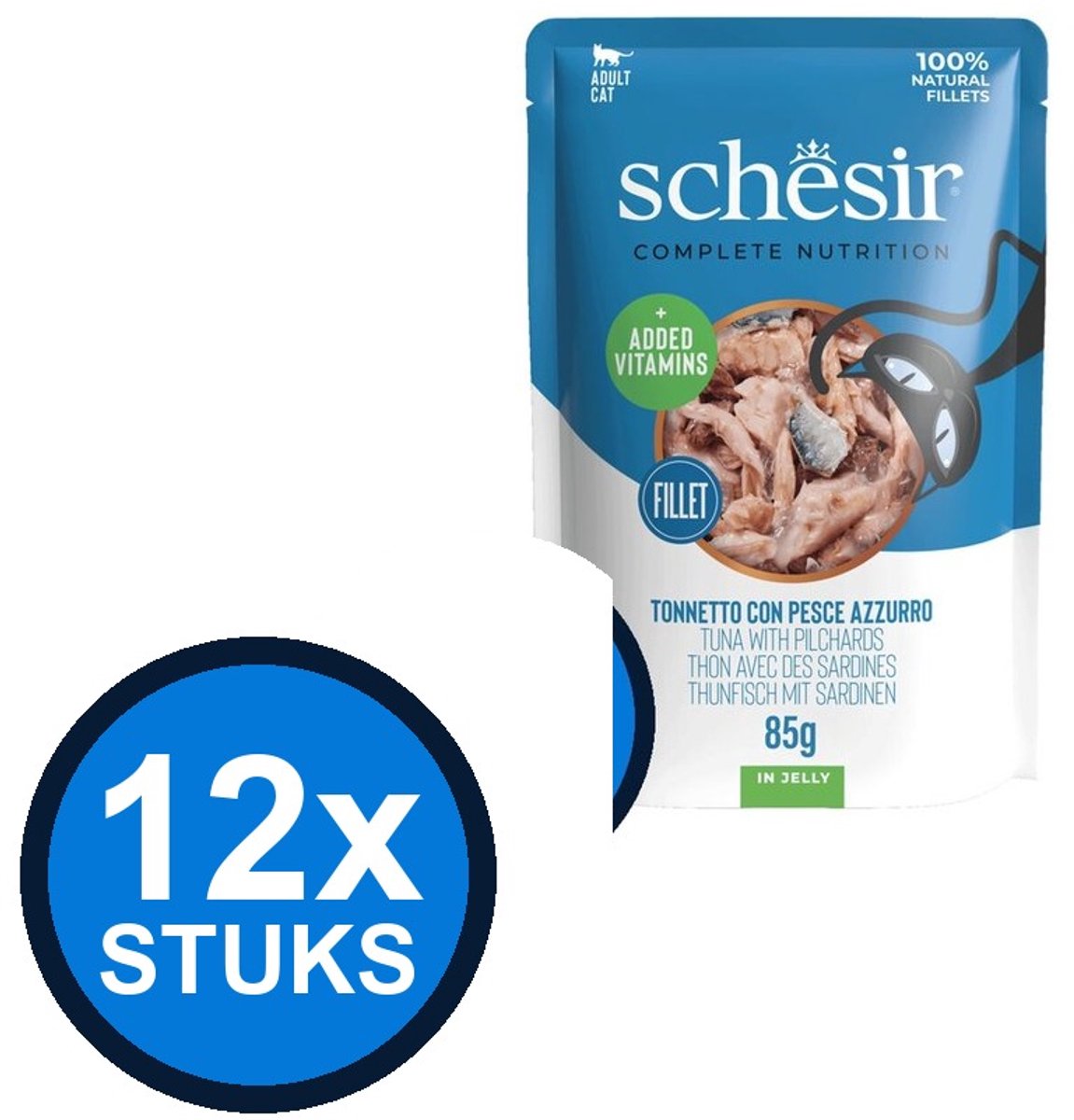 12x Schesir - Complete & Balanced - Kattenvoer - Gelei in zakje - Tonijn & Sardines - 85g