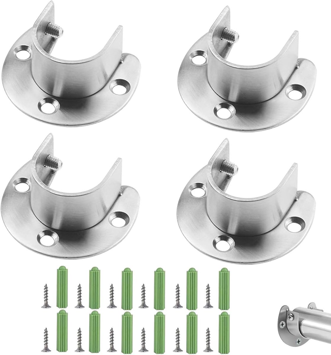 4 stuks kledingkastbuisbeugel, roestvrijstalen kledingkastroedebeugel, verstelbare flensroedebeugel, U-vormige kledingkastroedebeugel voor 22-26 mm kaststeun (4)