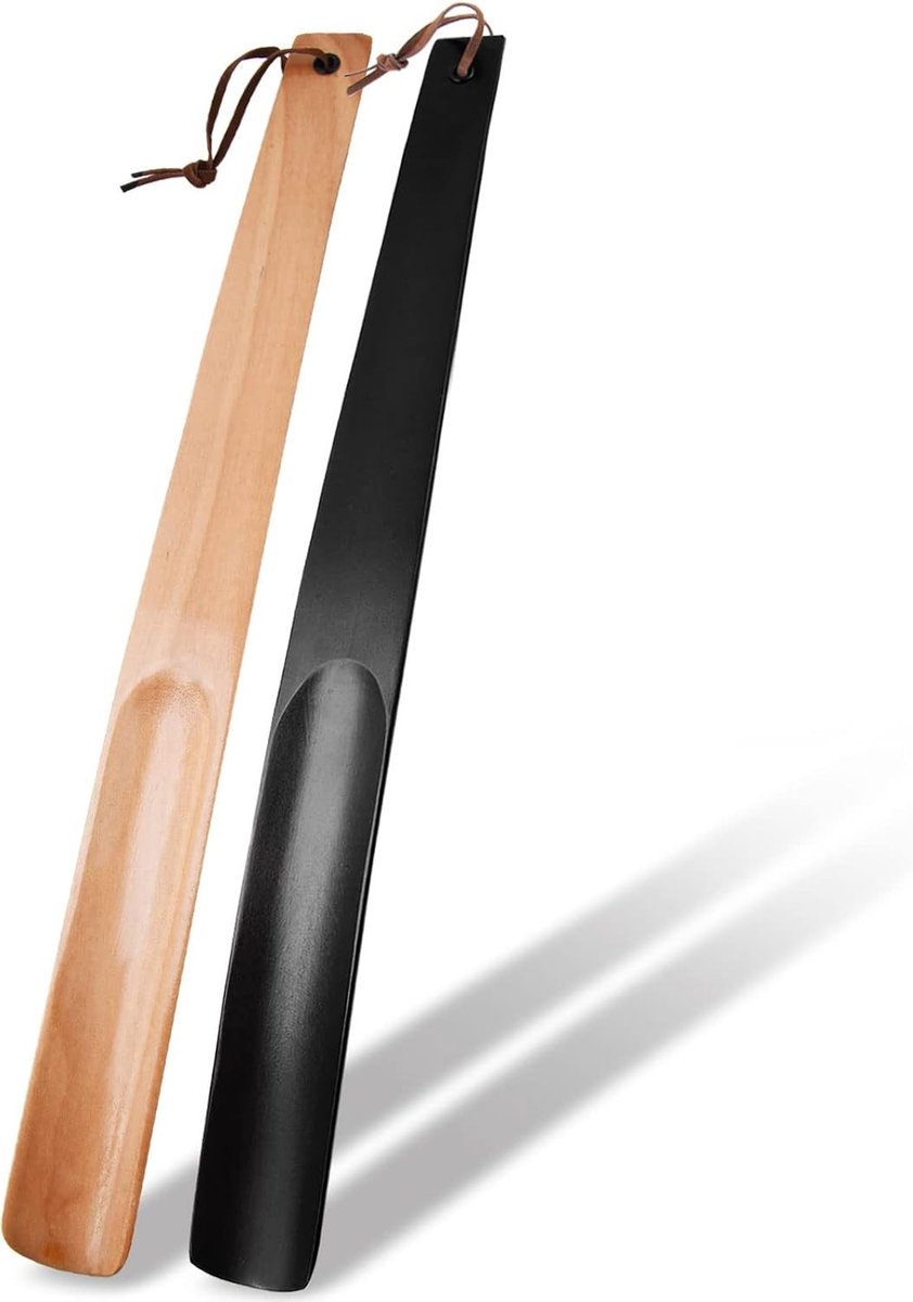 Lange houten schoenlepel set van 2, stevige en stijlvolle schoenhangers van 38 cm, ideaal voor eenvoudig aan- en uittrekken van schoenen