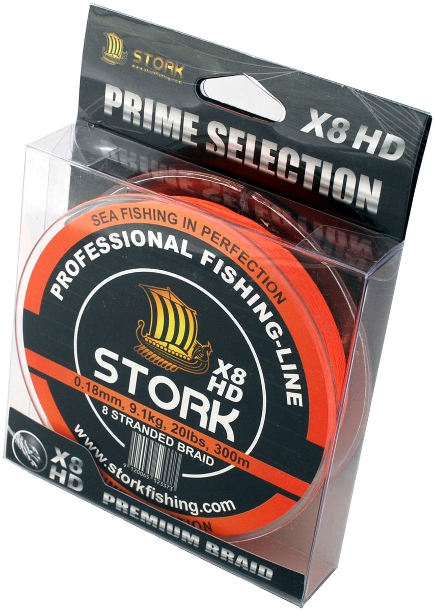 Stork HDx8, 8-voudig gevlochten premium vislijn, 300 m (oranje, 18,1 kg/0,28 mm) - ShopVlot