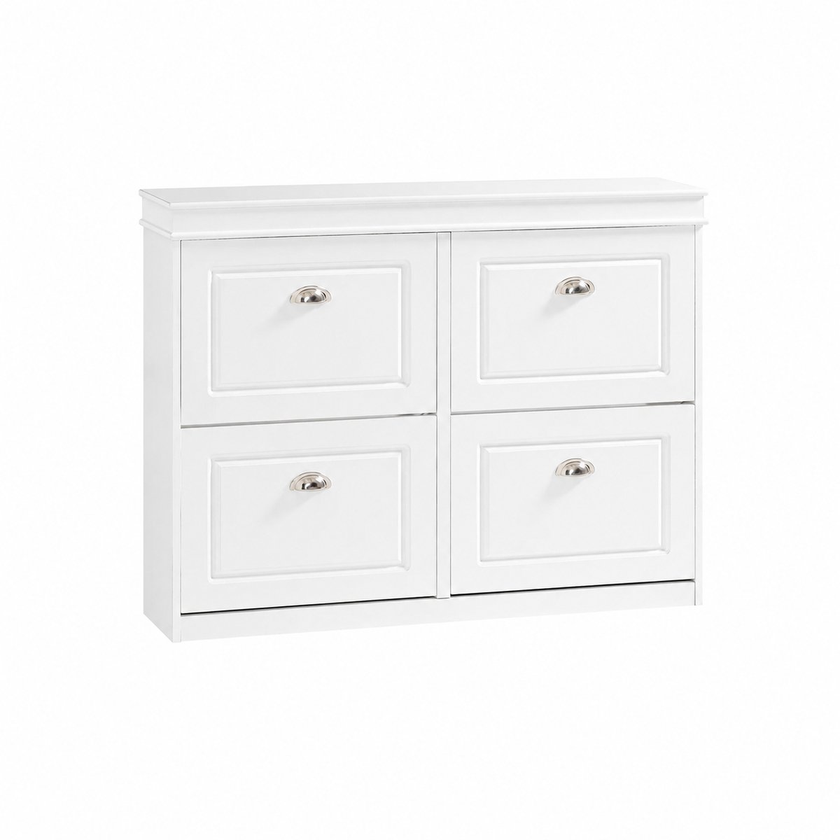 Sellino Schoenenkast - 4 Kleppen - Smal & Ruimtebesparend - Veel Opbergruimte 8 Vakken - 24 cm Diep - Modern - Wit – 105 x 83 x 24 cm