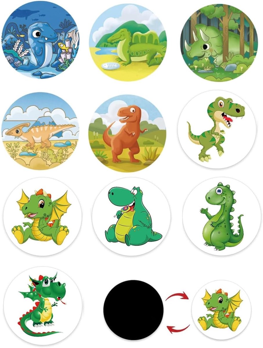 Set van 10 geurloze stickers voor gevoelige training, temperatuurverandering, dinosaurussen, stimuleer kinderen voor plezier en succesvol leren