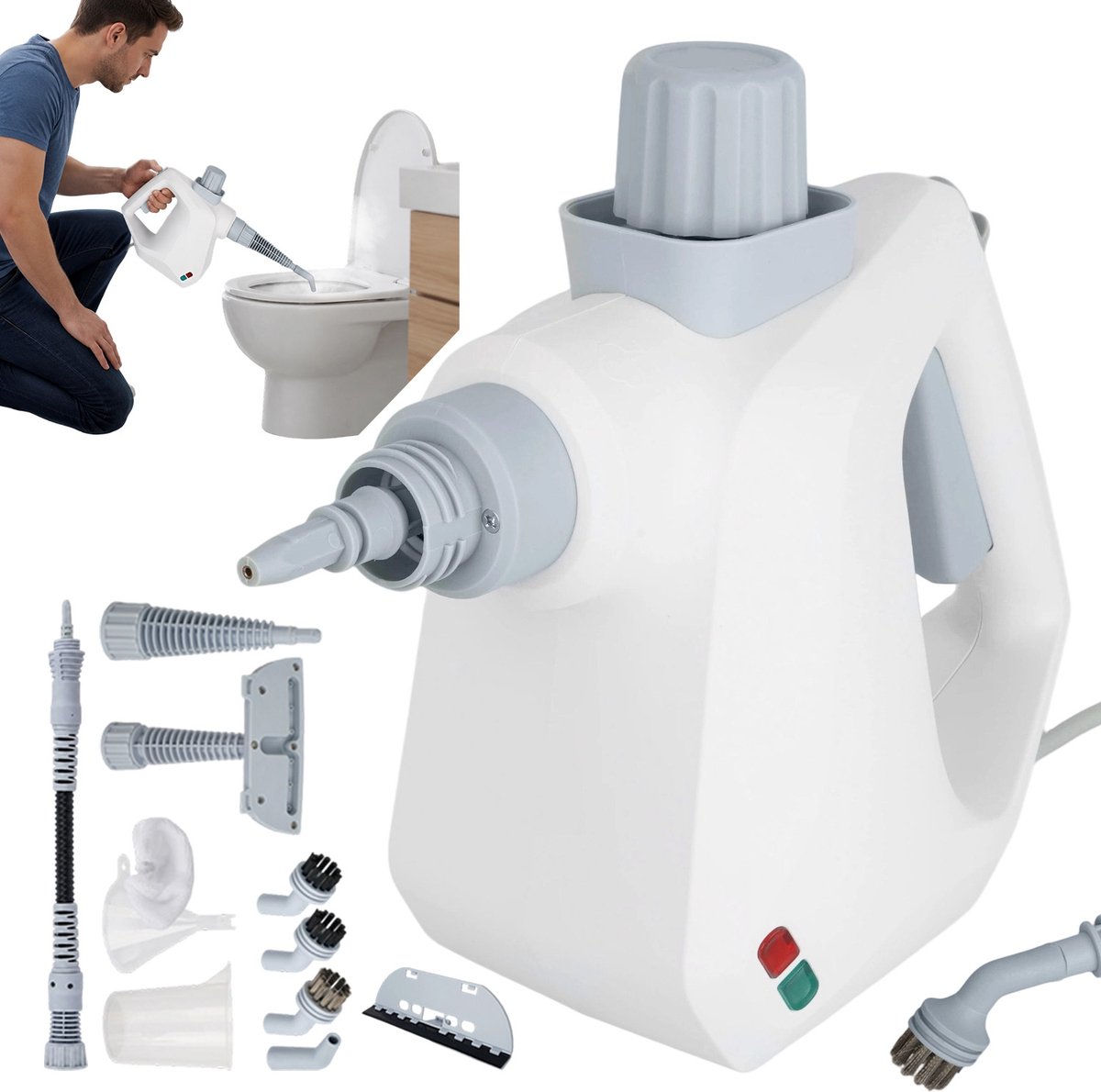 Stoomreiniger 1050W - Handstoomreiniger - Vlekkenreiniger - 350ml Tank - Snelle Opwarming - 105°C Stoom - Veiligheidsvergrendeling - 11 Accessoires - Vet & Kalk & Stof - Stoomreiniger Draagbare - Voor Tegels & Ramen & Textiel & Auto