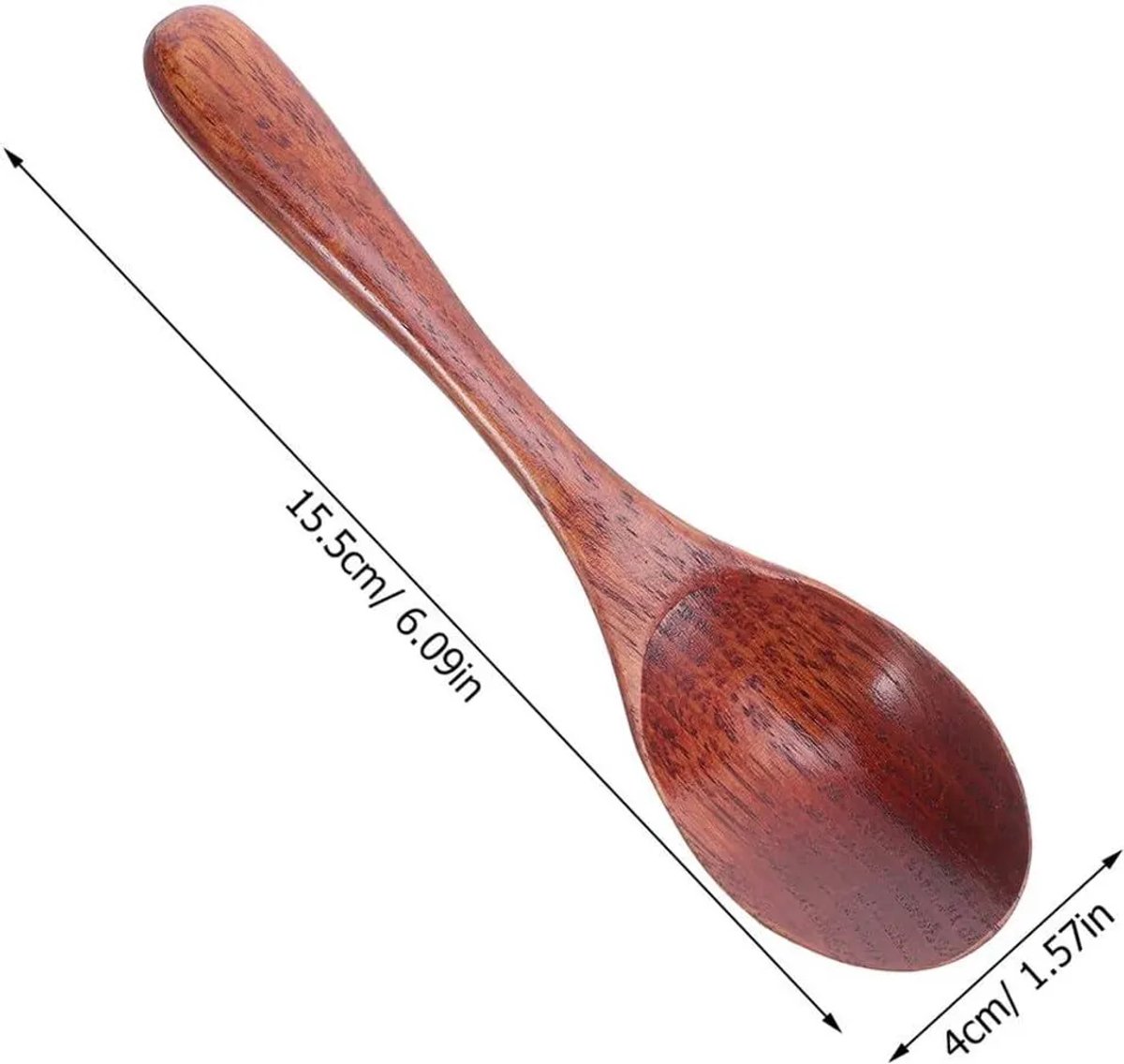 Een set van 5 Japanse gelakte beukenhouten lepels, 15,5 x 4 cm, lichtgewicht, Geschikt voor het serveren van honing, thee, koffie, specerijen en desserts.