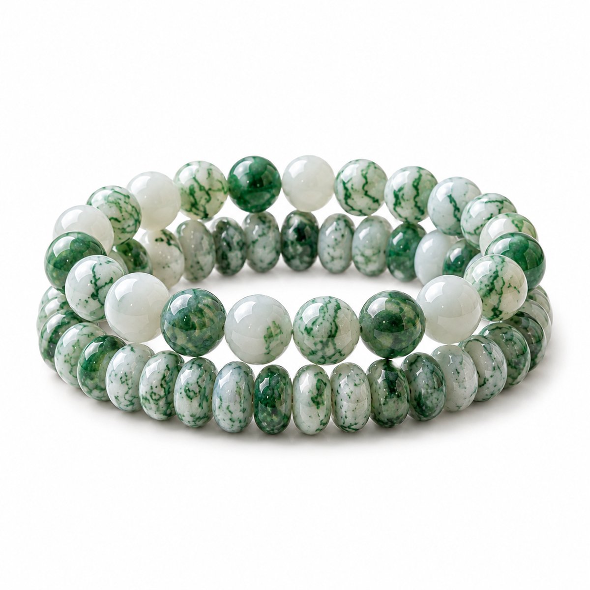 Luxamore® Kralenarmbanden Unisex – Armbandenset Boho Sieraden – 2-Delig Groen/Wit – Steenkristal Armbandjes Dames en Heren – Cadeau voor Vrouwen en Mannen