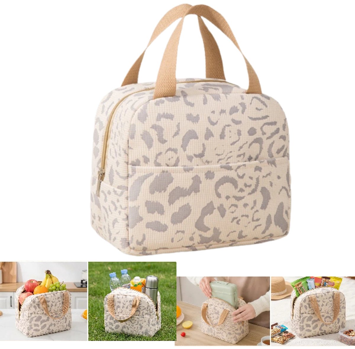 1 stuk - Geïsoleerde tas - Lunchtas - Bento tas - Mini geïsoleerde tas - Picknicktas - 23*14*20 cm - Beige - Grote capaciteit - Unisex - Geschikt voor werk, school, picknicks en reizen