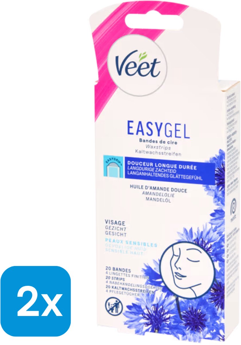 Veet - Easy-Gel Wax - Ontharingsstrips - Gezicht - Gevoelige Huid - 2 x 20 stuks
