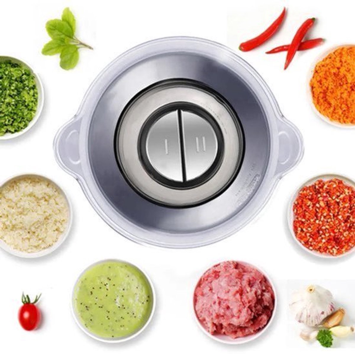Elektrische Vleesmolen - 500W - Foodprocessor - Hakmolen - 2L RVS Keukenmachine - 2 Snelheden - voor Vlees - Noten en Groenten - Eenvoudig Schoon te Maken - Standaard Extra Mes