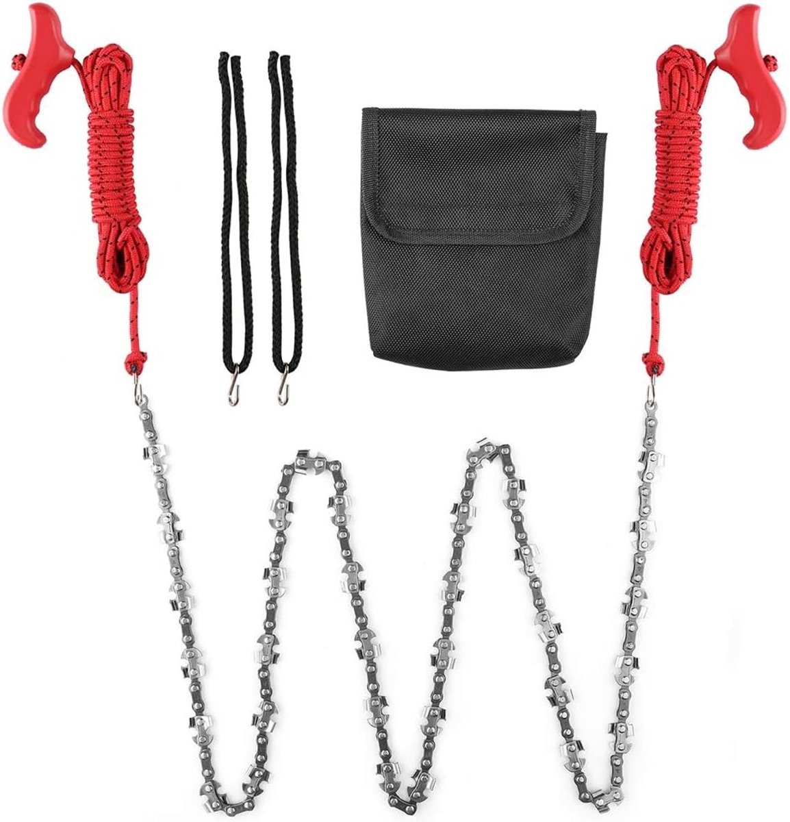 Telescopische takkenzaag - Rood/Zwart - 127 cm ketting - Stalen zaag met touwen en handgrepen - Voor tuin en outdoor