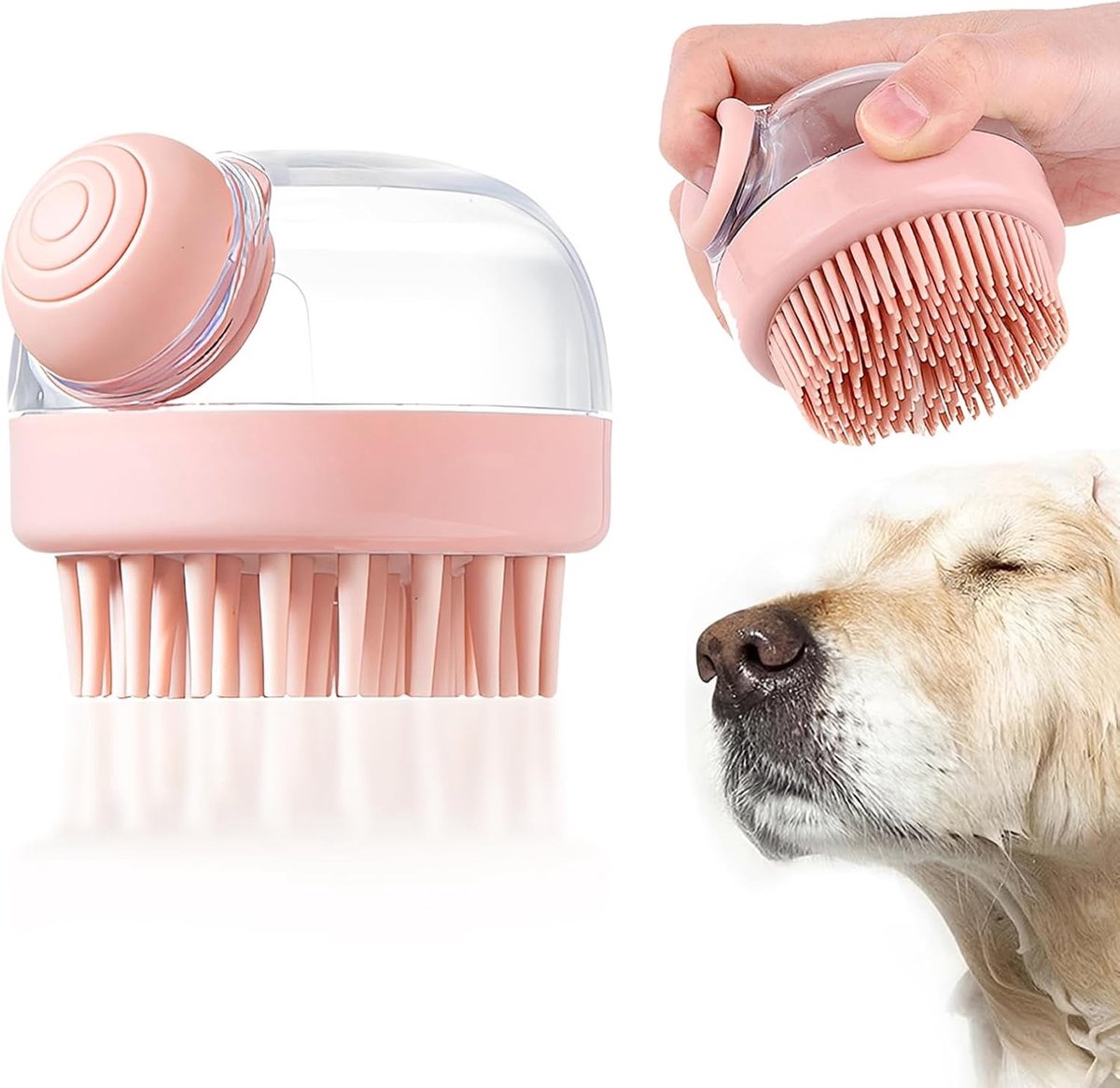 Badborstel met shampoohouder voor honden en katten, zachte siliconen borstel, eenvoudig schoon te maken en robuust, ideaal voor verzorging en badtijd