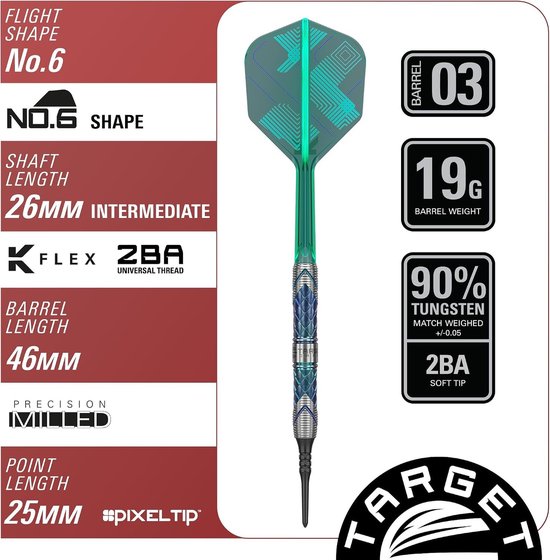 Soft tip darts - Blauw en groen - 46 mm - 90% wolfraam dartset met geïntegreerde K-Flex flights en shafts - Voor recreatief en professioneel gebruik — afbeelding 4