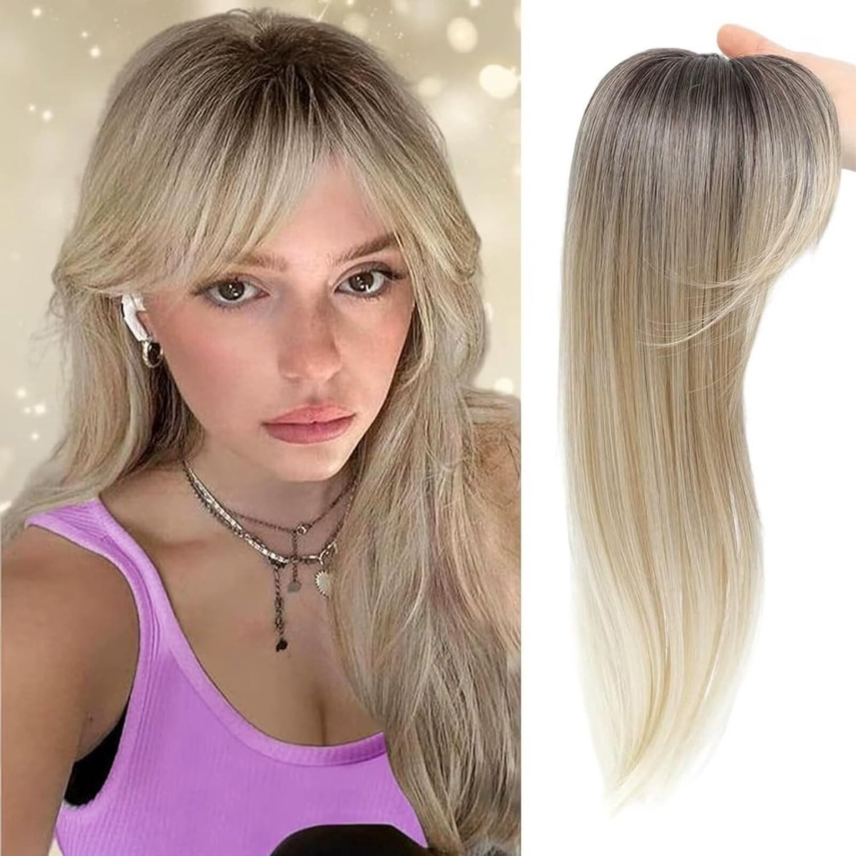360° 3D Haar Toppers voor Vrouwen met Dun Haar, 46 cm Lange Clip-in Haarstukken, Natuurlijke Look en Volume