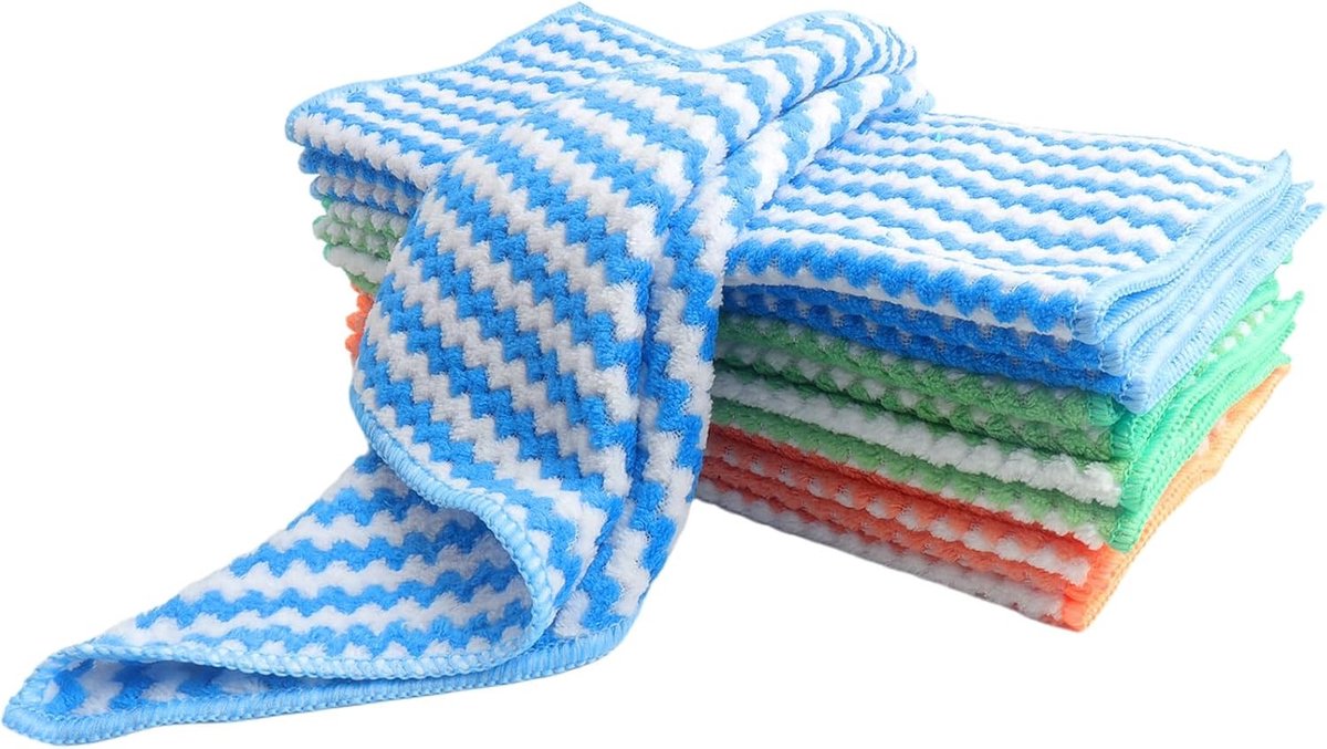 Set van 12 Keuken Theedoeken van Microvezel - Super Absorberend, Antikleef en Dikke Afwasdoeken voor Schoonmaken en Drogen van Borden