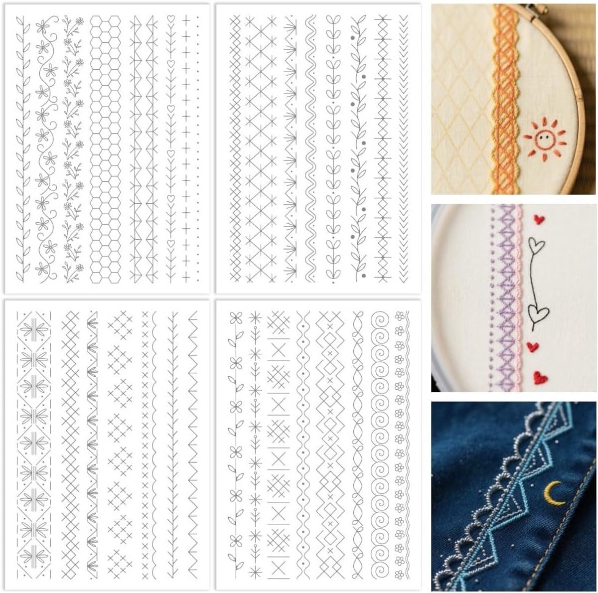 4 Vel Wateroplosbare Borduurpatronen Stabilizers - 32 Voorafgedrukte Eenvoudige Kantontwerpen - Stick & Stitch Borduurpapier voor Handwerk Enthousiastelingen