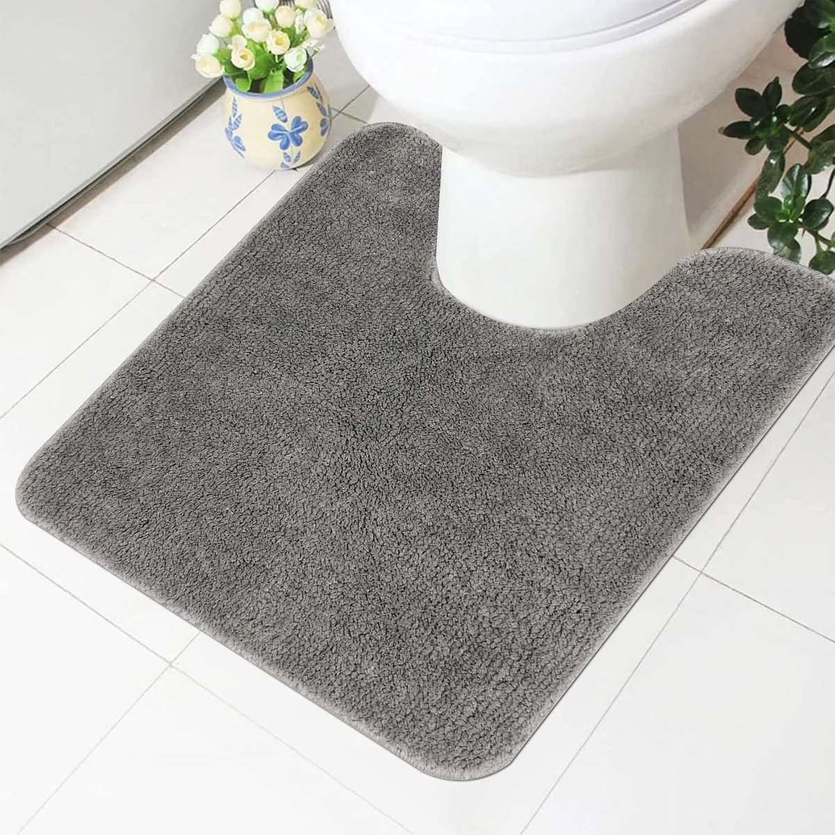 Toiletmat - Met uitsparing - Microvezel - Modern - Antislip - Machinewasbaar - Grijs