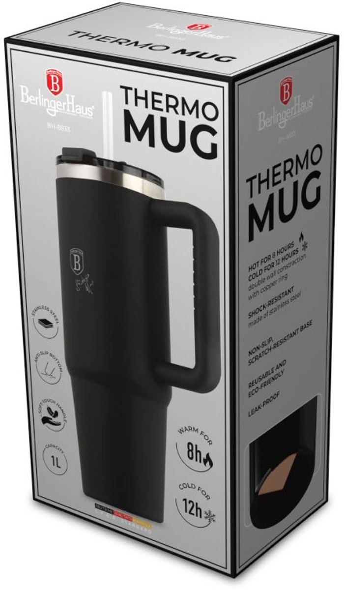 BerlingerCup thermosbeker met dubbele wand, 1 l, Matte Black Collection — cadeau in Koken & Dineren - foto 5