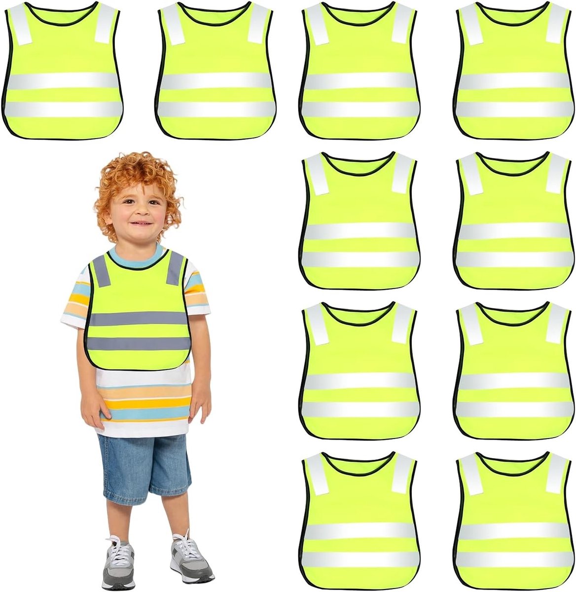Pack van 10 Reflecterende Veiligheidsvesten voor Kinderen en Volwassenen - Ideaal voor Sport, Fietsen en Verkeersveiligheid