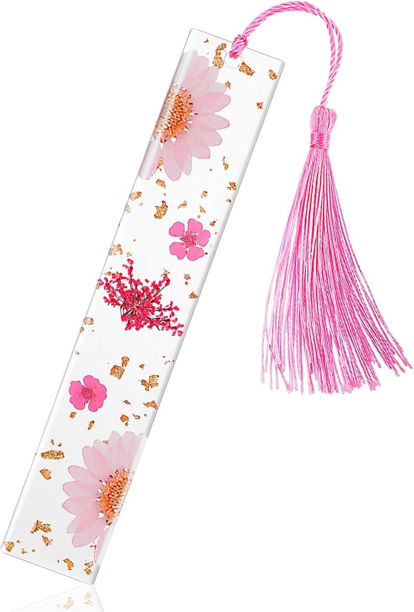 Persoonlijke Tassel Boekenlegger met Gedroogde Bloemen in Hars - Perfect Cadeau voor Lezers, Studenten en Docenten - Lichtroze Design