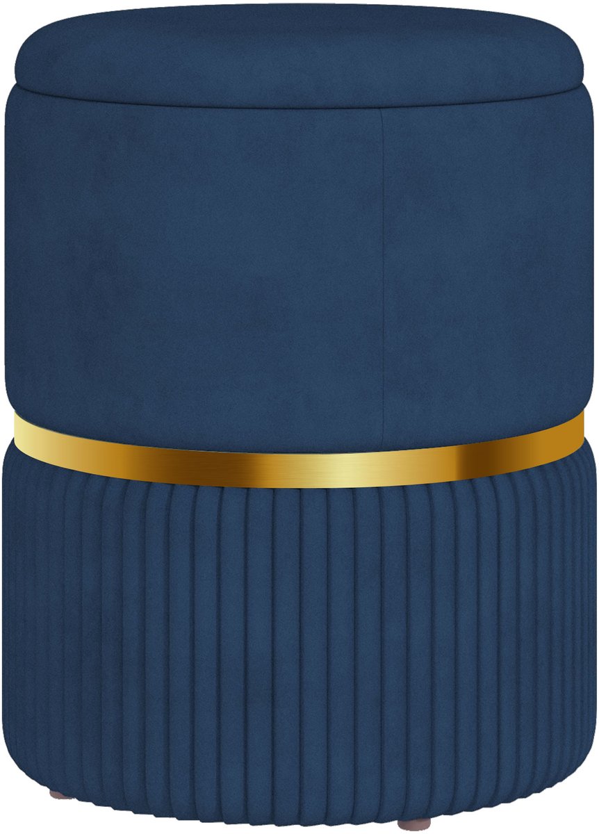 Opbergpoef/voetenbank/ladekast van corduroy - 36 x 36 x 44 cm - voor woonkamer of slaapkamer - blauw