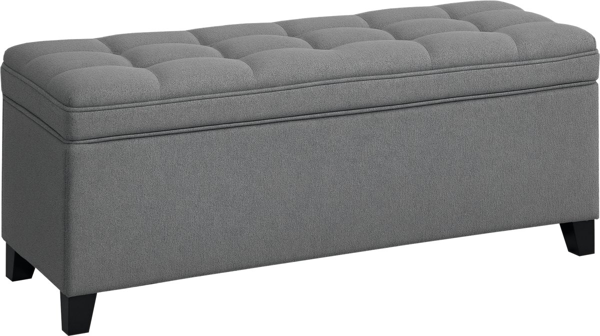 Opbergbank van 112 liter - voetenbankje voor naast het bed - bekleed met linnen stof - gecapitonneerde zitting - 120 x 40 x 48 cm - donkergrijs