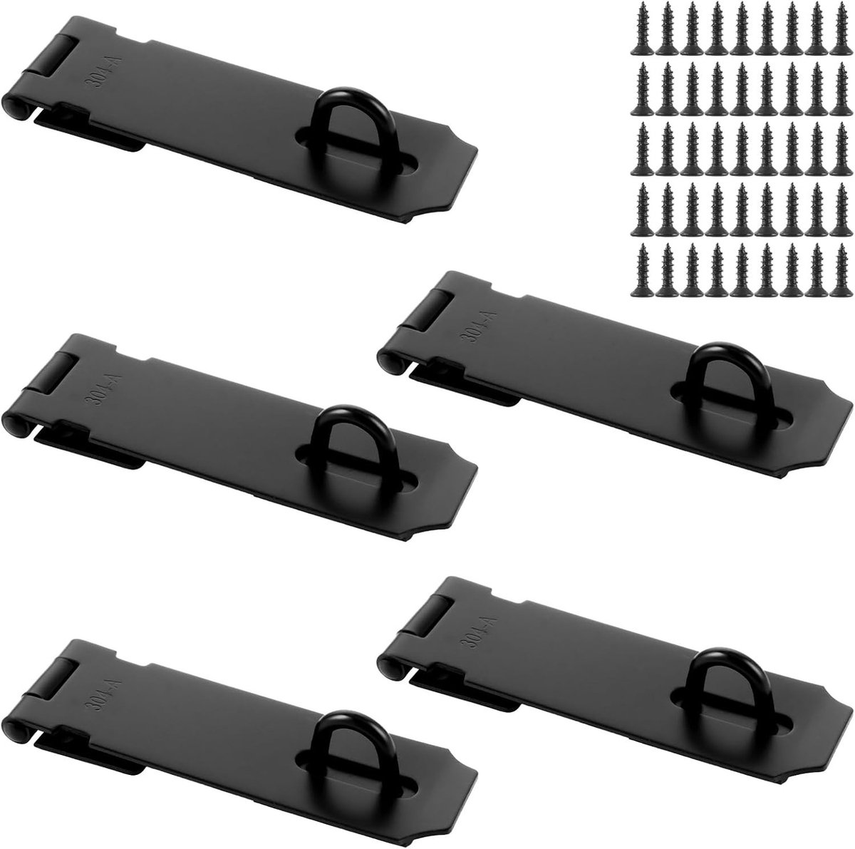 5 Stuks RVS Hangslot met Schroeven, 6.2 Inch, Zwart voor Kasten en Deuren, Veiligheidsslot voor Buitengebruik