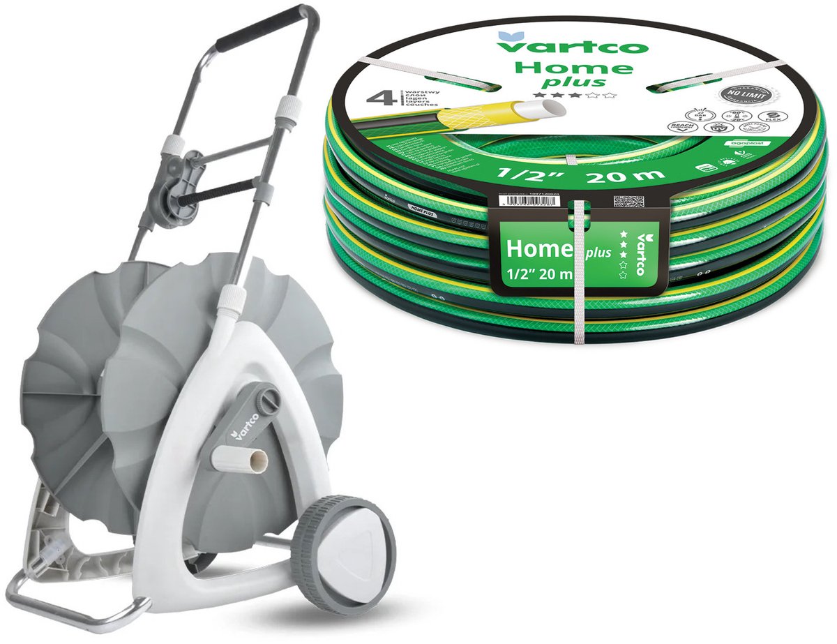 Tuinslangwagen 1/2" 45 m + Vartco Home Plus-tuinslang 1/2" 20 m Agaplast