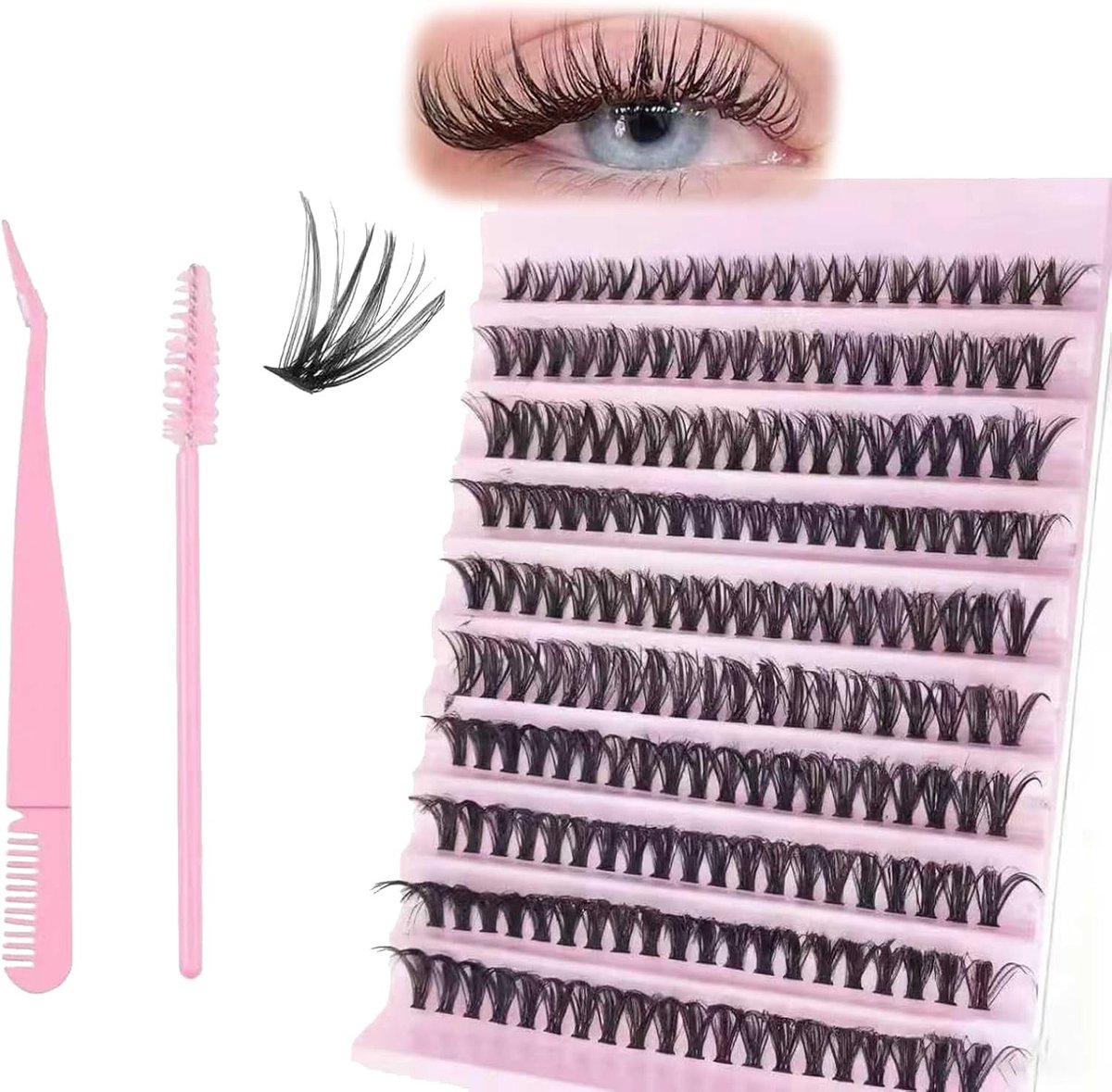 40D Cluster Wimpers 200PCS Herbruikbare Wimperextensions voor een Natuurlijke Look 8-16mm C D Krul met Wimperpincet en Roze Mascara Wandjes