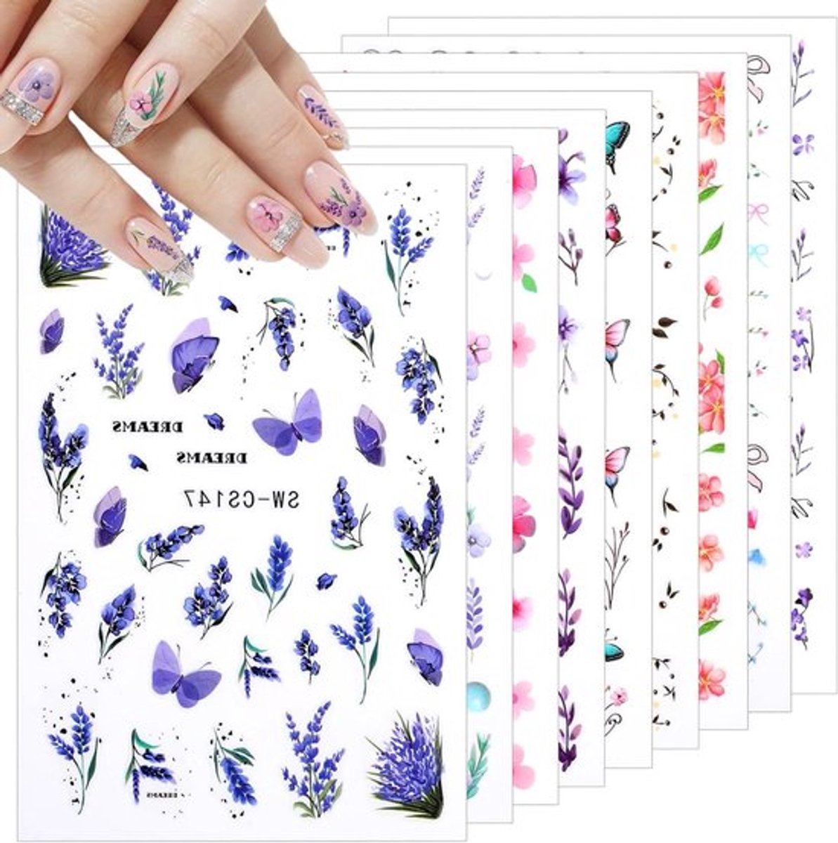 Allecto Plus - Zelfklevende Nagelstickers voor Zomerbloemen en Vlinders