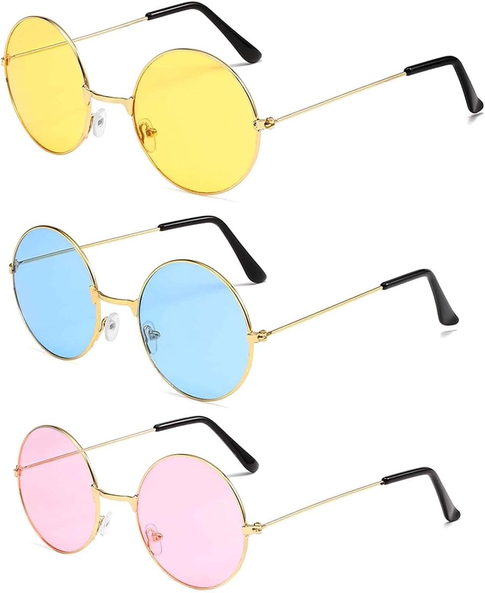 Ronde retro zonnebril voor hippies, stijlvolle accessoires voor fancy dress, 1960s 70s vintage look met metalen frame