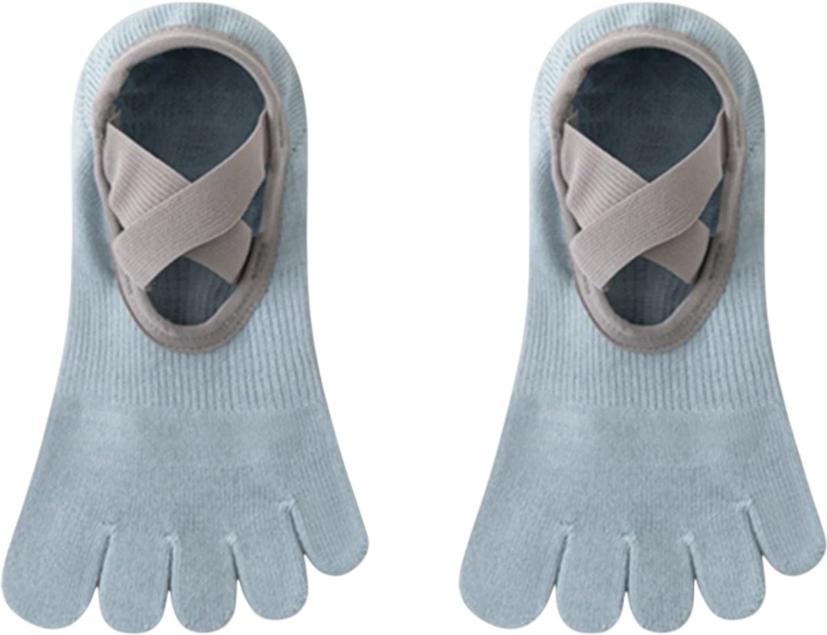 Pilates Sokken Antislip - Yoga Sokken met Tenen - Ballet Sok Dames - Blauw