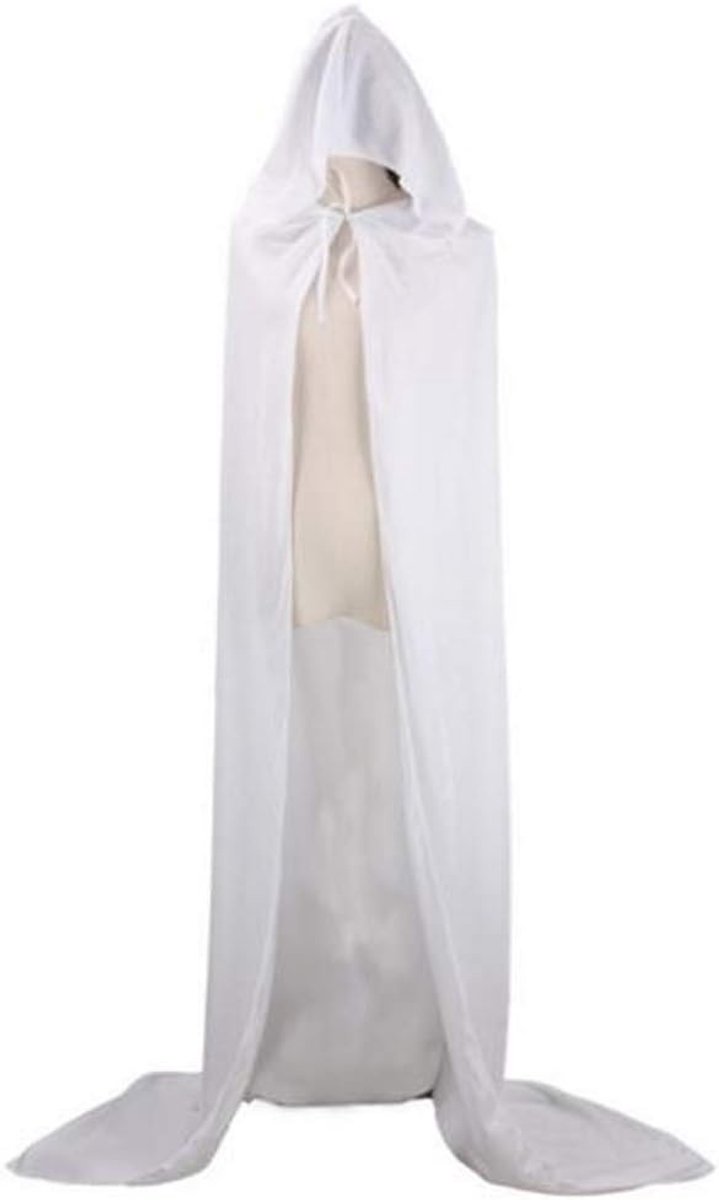 Lange Witte Cape met Kap voor Halloween Kostuum, Perfect voor Heks, Duivel en Vampier Cosplay