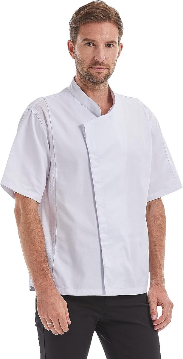 Unisex Kookjasje Korte Mouwen voor Mannen met Ademend Mesh, Wit, Perfect voor Koks en Horeca