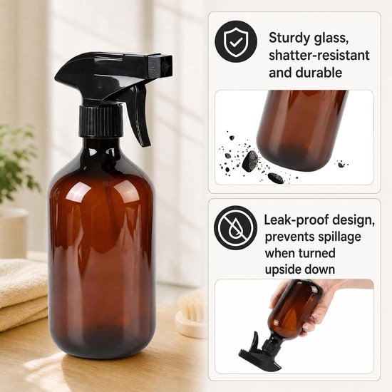 4 stuks spuitflessen, reinigingsfles, verstuiverfles, navulfles met 300 ml en 500 ml inhoud, meerdere opzetstukken, huishoudelijke sproeier voor reiniging, tuin, haarverzorging, gebruik — afbeelding 5