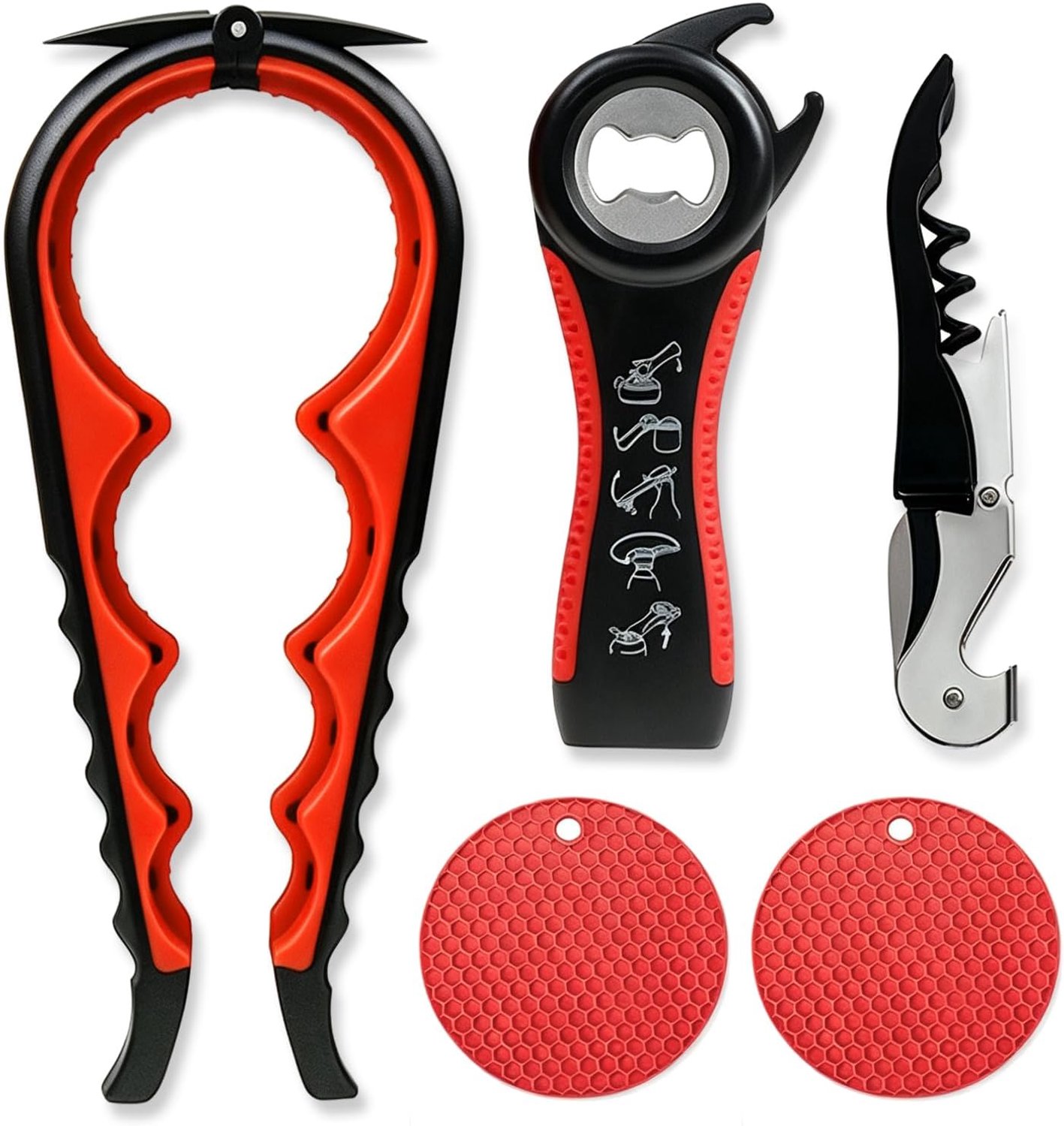 Multifunctionele 5-in-1 glasopener, flesopener, dekselopener, blikopener